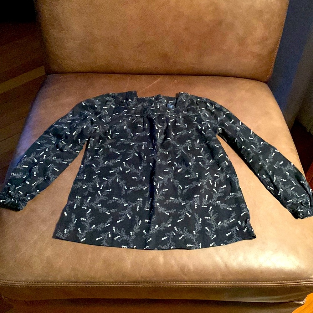 Baby Gap Girls Black, Gray with White Flowers Long Sleeve Cotton Shirt